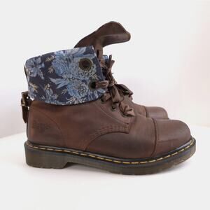 Dr Martens Aimilie Brown Leather Combat Boots with Floral Accent